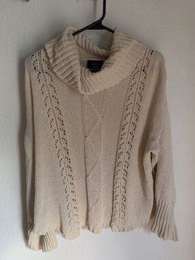 VICI Cream Cable & Eyelet Cowl Neck Sweater
